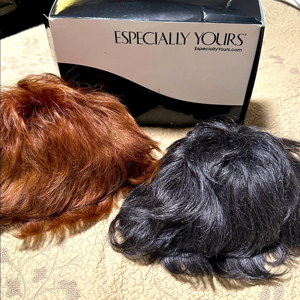 2 Especially Yours Wig 100% Human Hair Short Reddish Brown  and black with Box